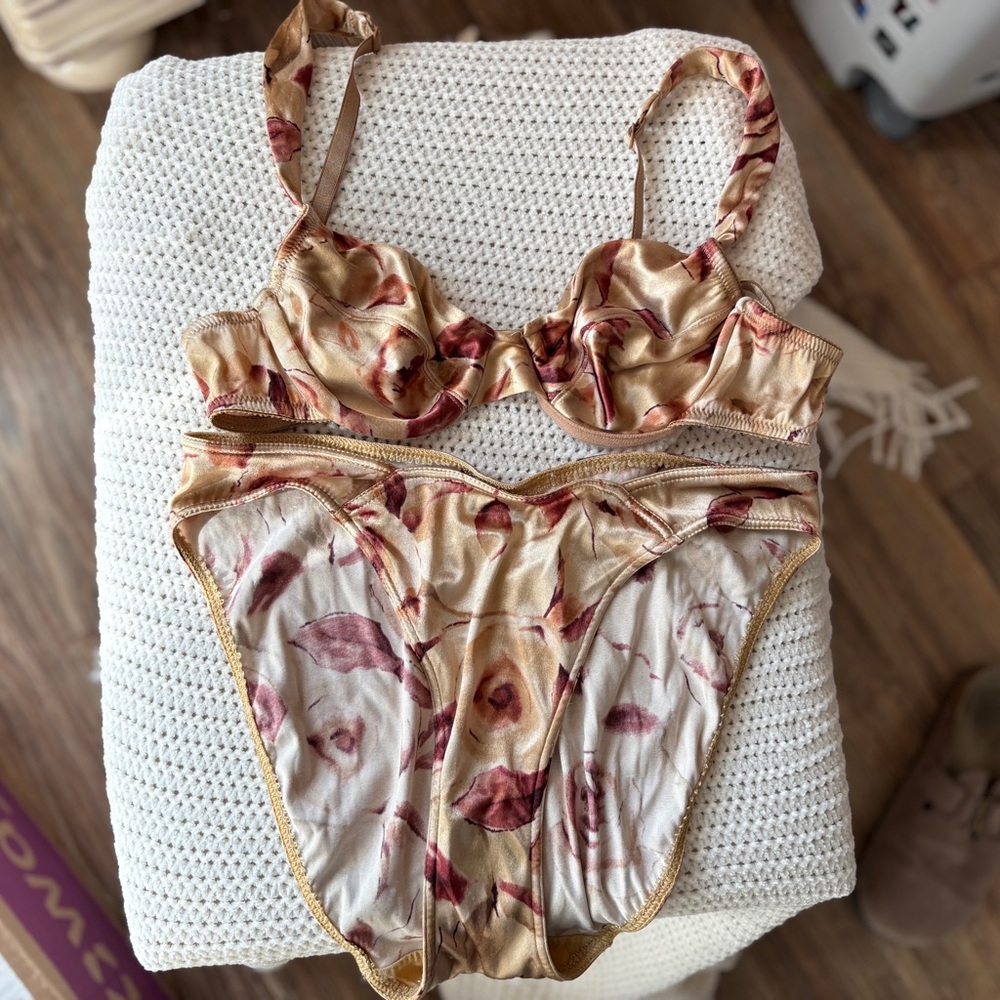 COPY - Victoria's Secret Floral Intimates Set - Gold and Pink